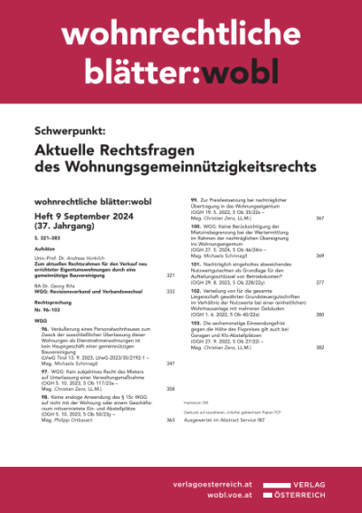 Zum aktuellen Rechtsrahmen für den Verkauf neu errichteter Eigentumswohnungen durch eine gemeinnützige Bauvereinigung